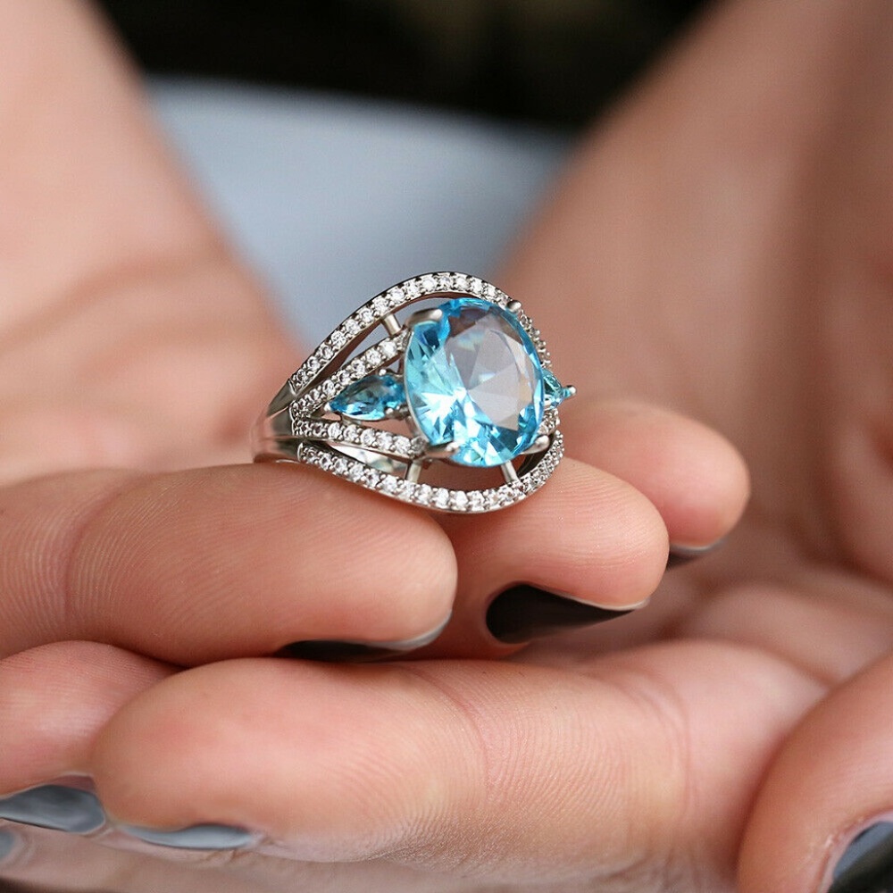 Elegant Stamped 925 Silver Aquamarine Ring - Picture 3 of 4